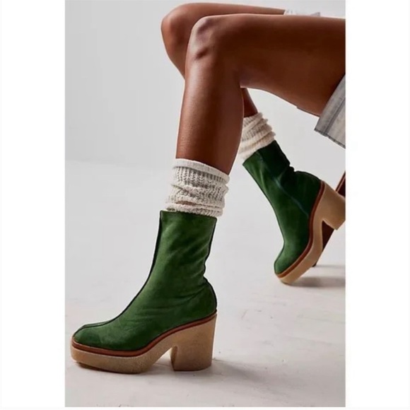 FREE PEOPLE Gigi boots suede green platform size 38.5 - Picture 6 of 16